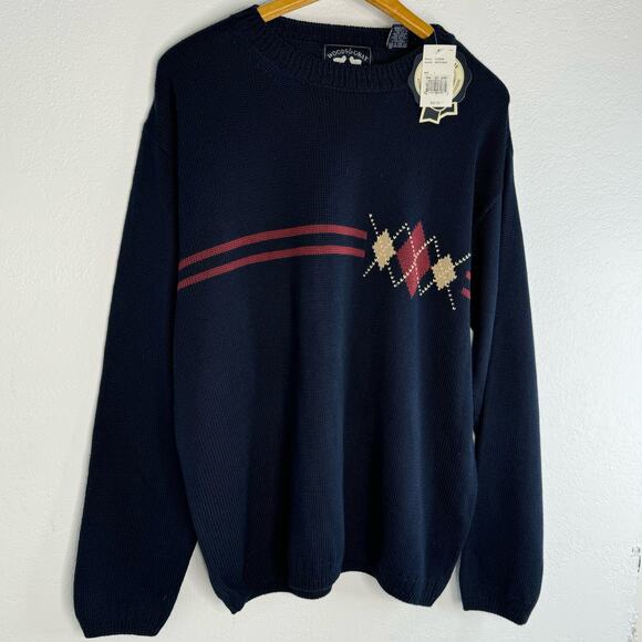 NWT Vintage Argyle Dad Grandpa Sweater Navy Red Men’s Large - Picture 1 of 8